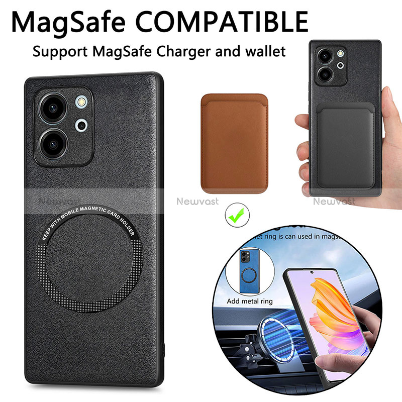 Soft Silicone Gel Leather Snap On Case Cover with Magnetic S02D for Huawei Honor 80 SE 5G