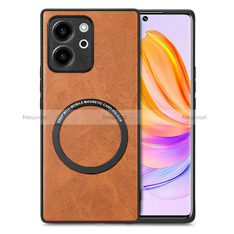 Soft Silicone Gel Leather Snap On Case Cover with Magnetic S02D for Huawei Honor 80 SE 5G