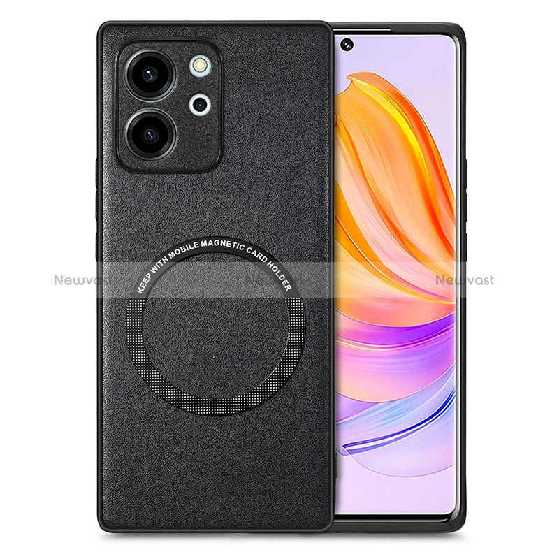 Soft Silicone Gel Leather Snap On Case Cover with Magnetic S02D for Huawei Honor 80 SE 5G Black