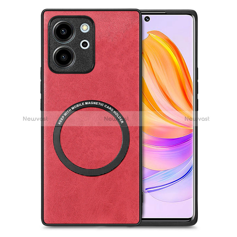 Soft Silicone Gel Leather Snap On Case Cover with Magnetic S02D for Huawei Honor 80 SE 5G Red