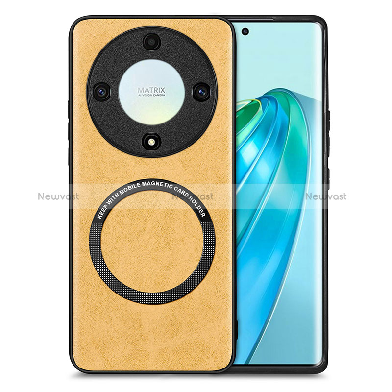 Soft Silicone Gel Leather Snap On Case Cover with Magnetic S02D for Huawei Honor Magic5 Lite 5G Yellow