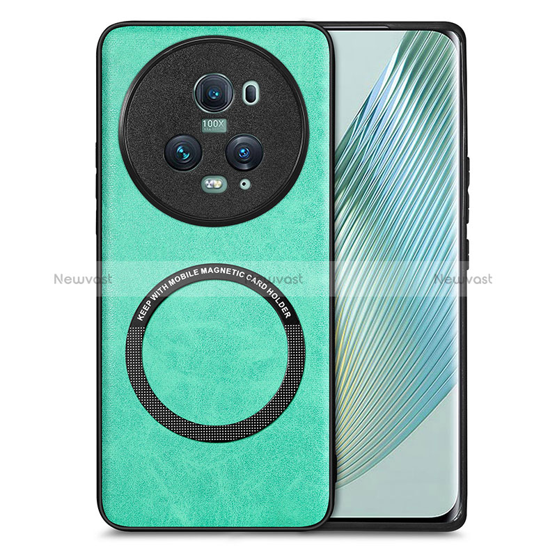 Soft Silicone Gel Leather Snap On Case Cover with Magnetic S02D for Huawei Honor Magic5 Pro 5G Green