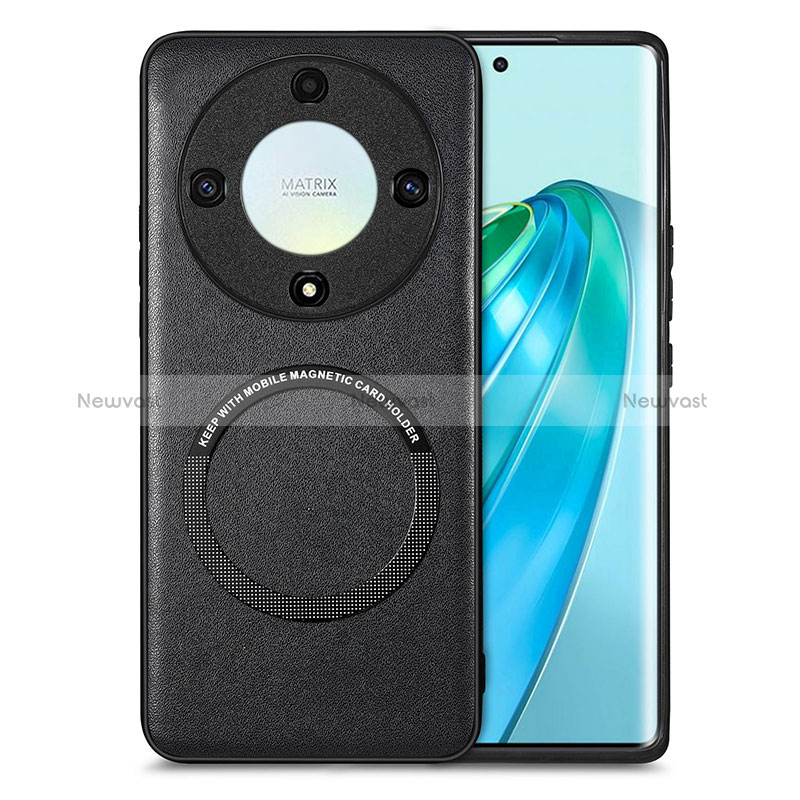 Soft Silicone Gel Leather Snap On Case Cover with Magnetic S02D for Huawei Honor X9a 5G Black