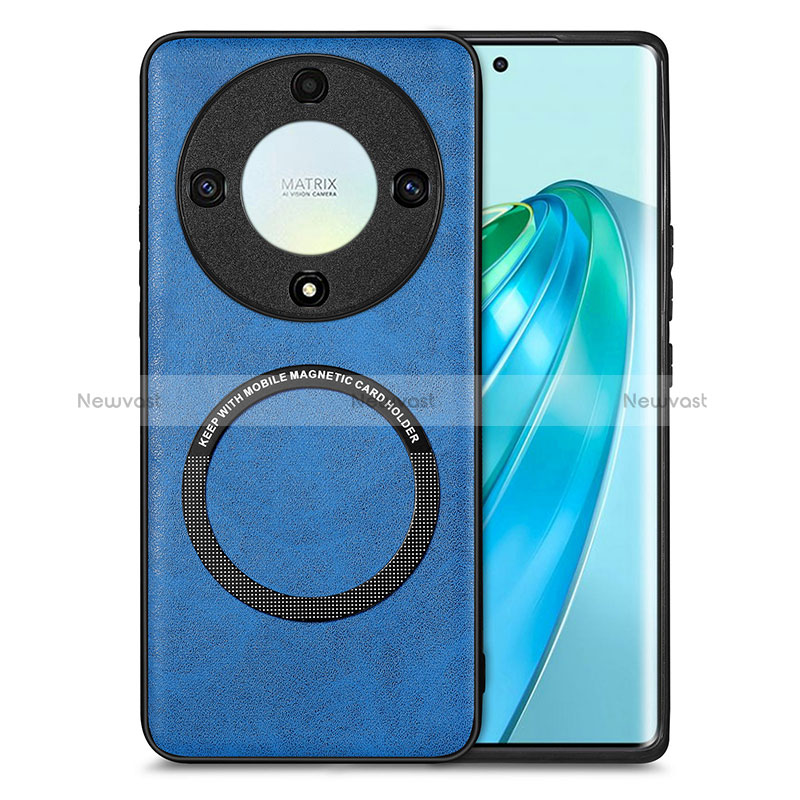 Soft Silicone Gel Leather Snap On Case Cover with Magnetic S02D for Huawei Honor X9a 5G Blue