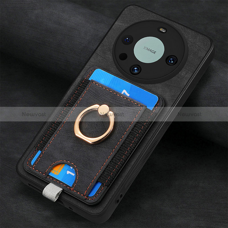 Soft Silicone Gel Leather Snap On Case Cover with Magnetic S02D for Huawei Mate 60 Black