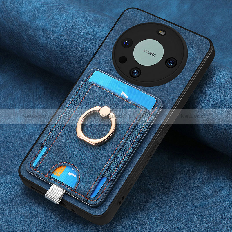 Soft Silicone Gel Leather Snap On Case Cover with Magnetic S02D for Huawei Mate 60 Blue