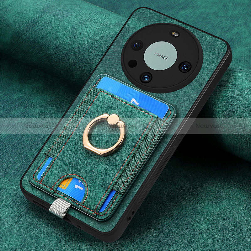 Soft Silicone Gel Leather Snap On Case Cover with Magnetic S02D for Huawei Mate 60 Green