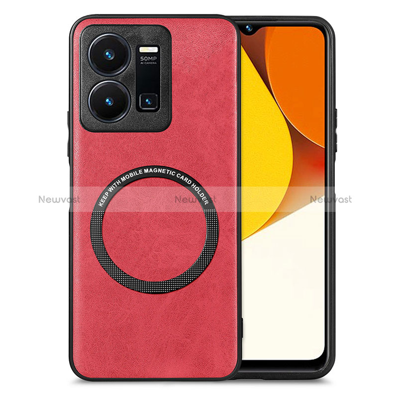 Soft Silicone Gel Leather Snap On Case Cover with Magnetic S02D for Vivo Y35 4G