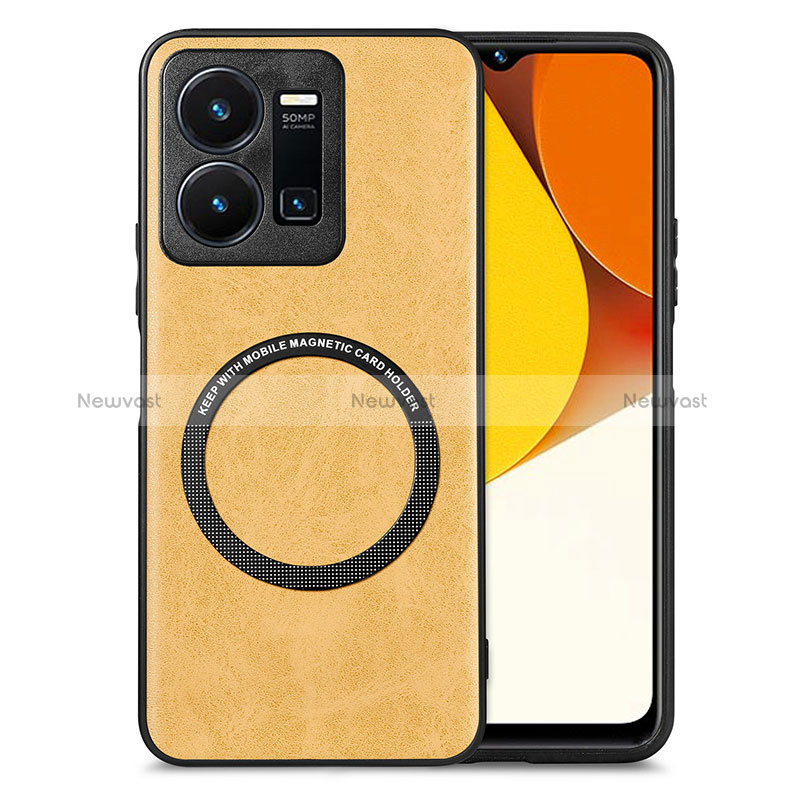 Soft Silicone Gel Leather Snap On Case Cover with Magnetic S02D for Vivo Y35 4G Yellow