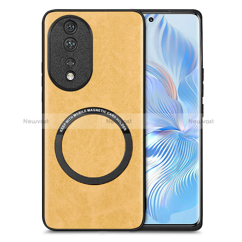 Soft Silicone Gel Leather Snap On Case Cover with Magnetic S03D for Huawei Honor 80 5G Yellow