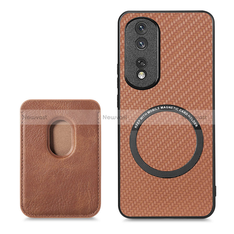 Soft Silicone Gel Leather Snap On Case Cover with Magnetic S03D for Huawei Honor 80 Pro 5G Brown