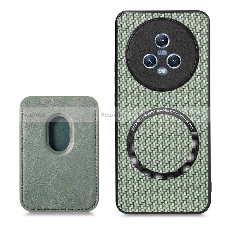 Soft Silicone Gel Leather Snap On Case Cover with Magnetic S03D for Huawei Honor Magic5 5G Green