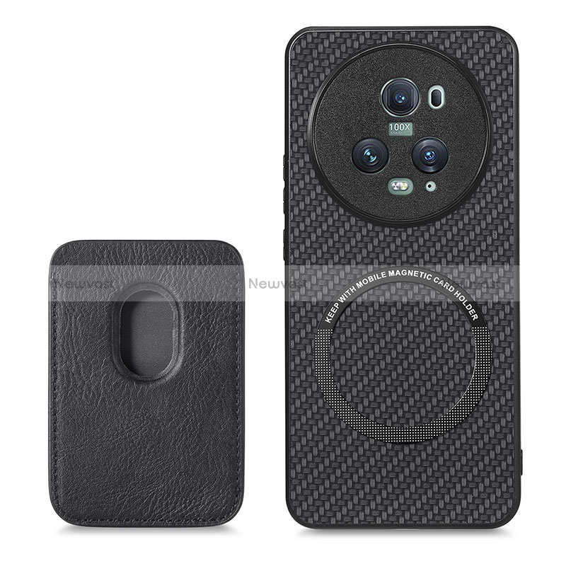 Soft Silicone Gel Leather Snap On Case Cover with Magnetic S03D for Huawei Honor Magic5 Pro 5G Black