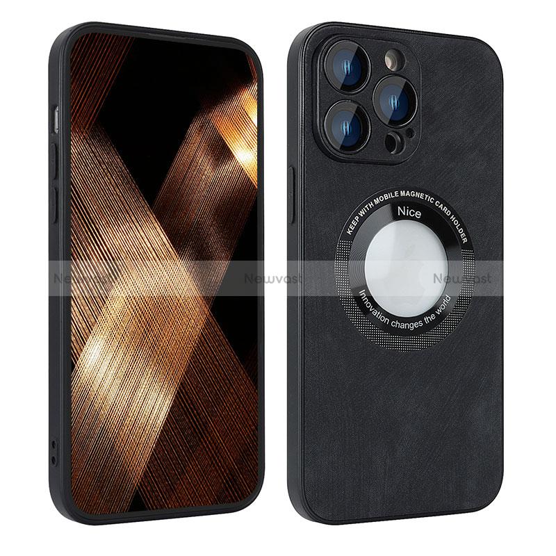 Soft Silicone Gel Leather Snap On Case Cover with Magnetic S07D for Apple iPhone 14 Pro Max Black