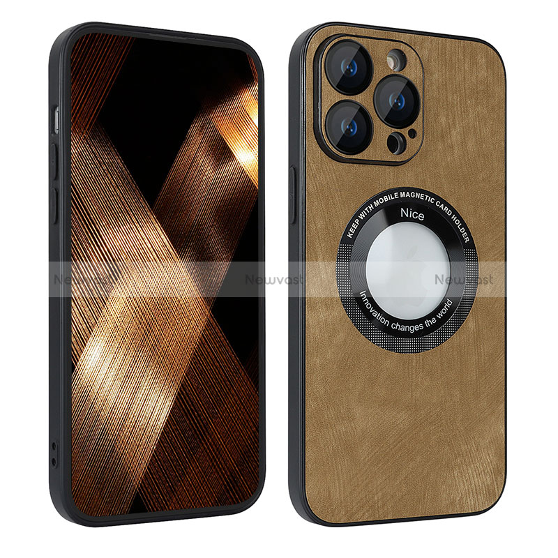 Soft Silicone Gel Leather Snap On Case Cover with Magnetic S07D for Apple iPhone 14 Pro Max Brown