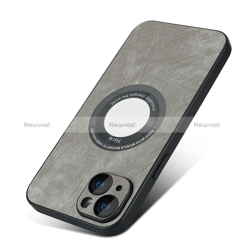 Soft Silicone Gel Leather Snap On Case Cover with Magnetic S07D for Apple iPhone 15 Dark Gray