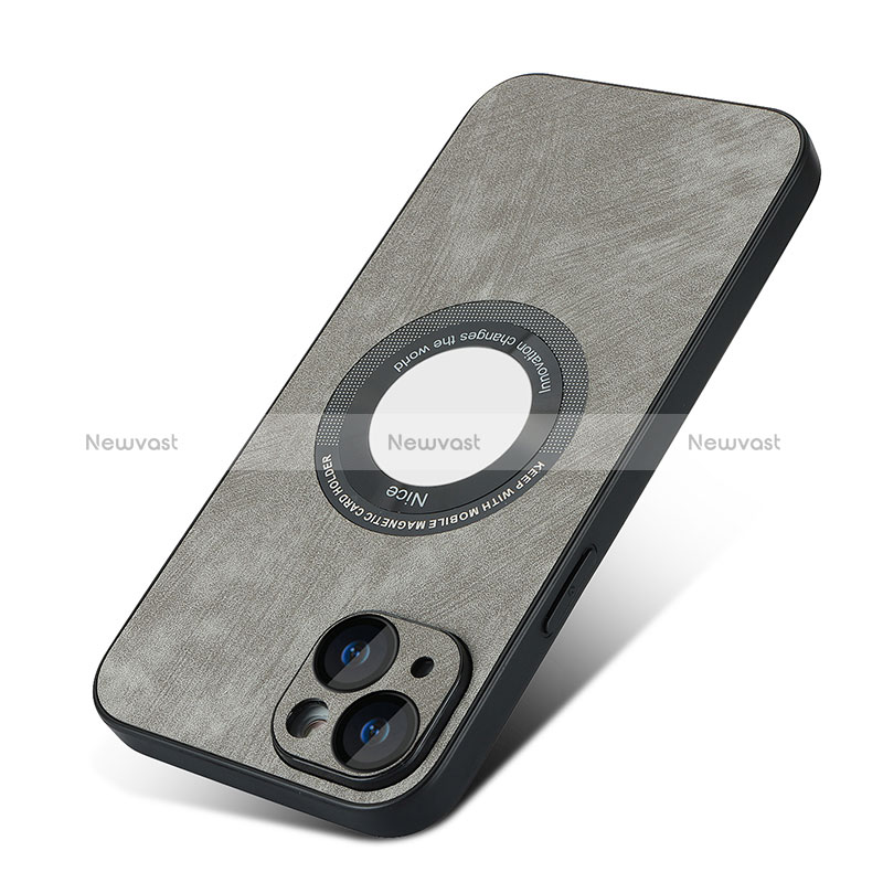 Soft Silicone Gel Leather Snap On Case Cover with Magnetic S07D for Apple iPhone 15 Plus Dark Gray