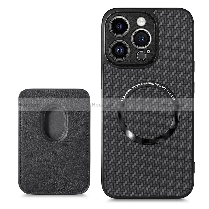 Soft Silicone Gel Leather Snap On Case Cover with Magnetic S08D for Apple iPhone 13 Pro Max Black