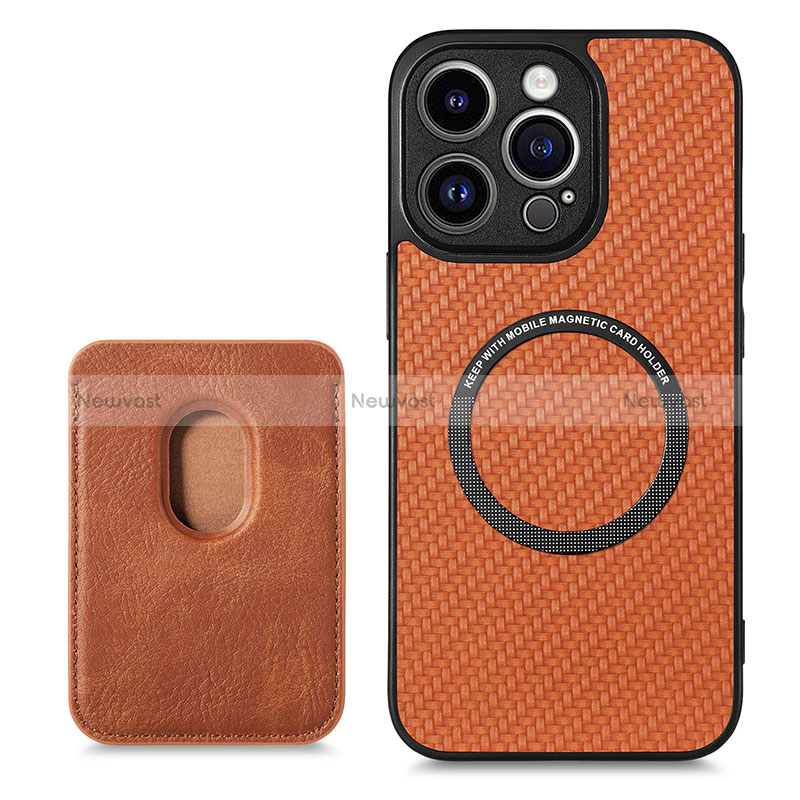 Soft Silicone Gel Leather Snap On Case Cover with Magnetic S08D for Apple iPhone 14 Pro Brown