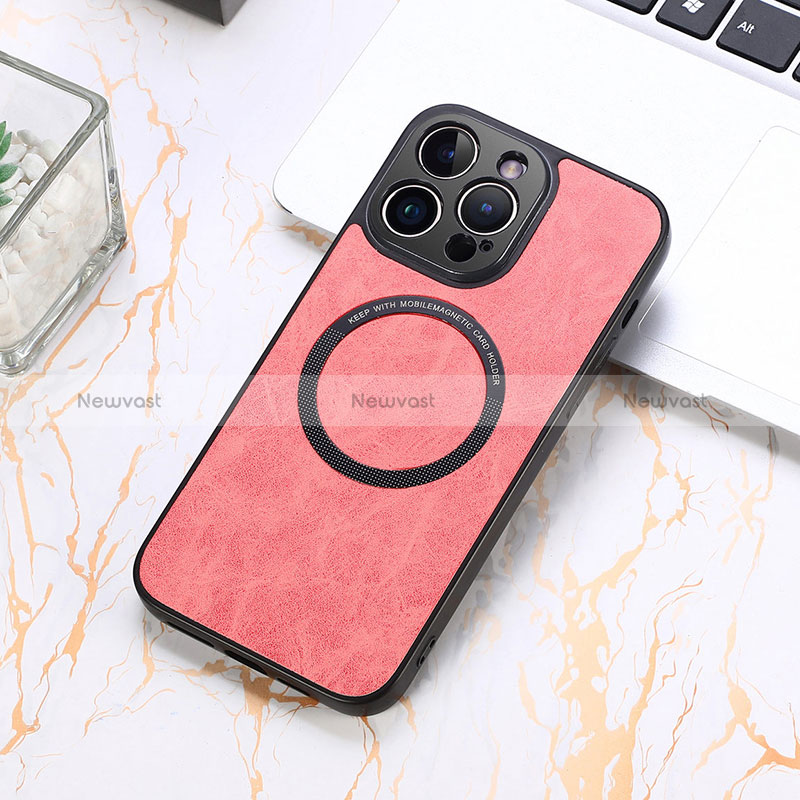 Soft Silicone Gel Leather Snap On Case Cover with Magnetic S11D for Apple iPhone 13 Pro Max Pink