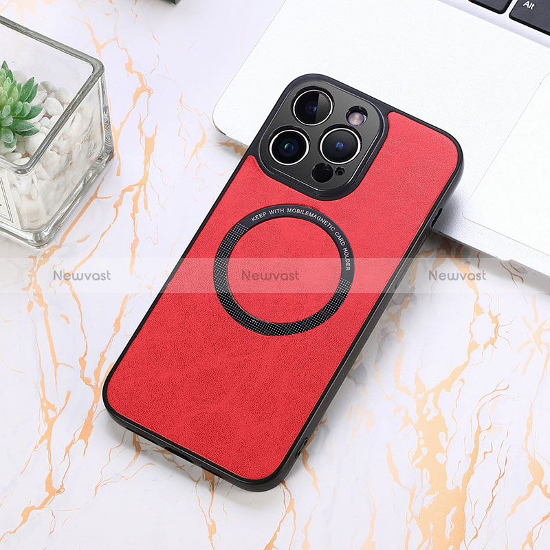 Soft Silicone Gel Leather Snap On Case Cover with Magnetic S11D for Apple iPhone 13 Pro Red