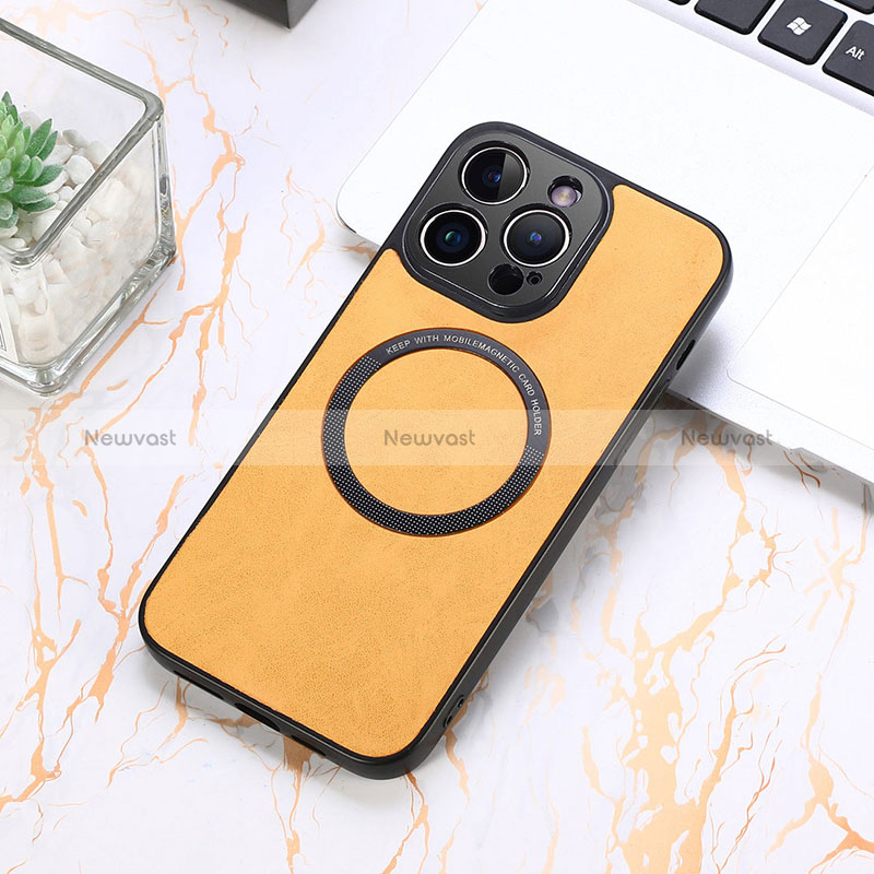 Soft Silicone Gel Leather Snap On Case Cover with Magnetic S11D for Apple iPhone 13 Pro Yellow