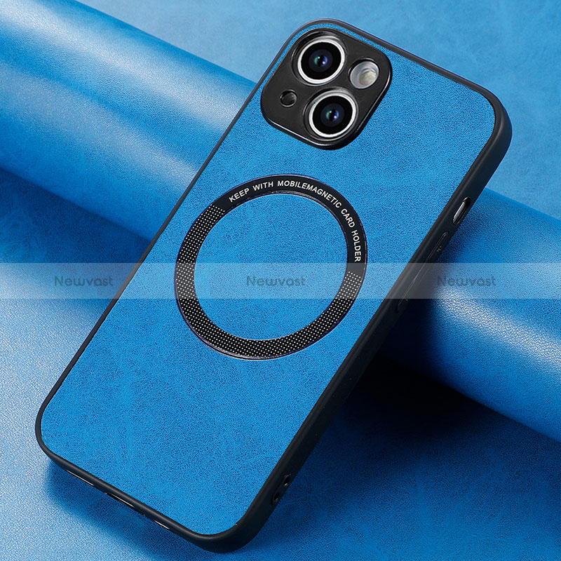 Soft Silicone Gel Leather Snap On Case Cover with Magnetic S11D for Apple iPhone 14 Plus Blue