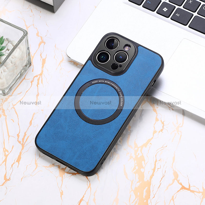 Soft Silicone Gel Leather Snap On Case Cover with Magnetic S11D for Apple iPhone 14 Pro Blue