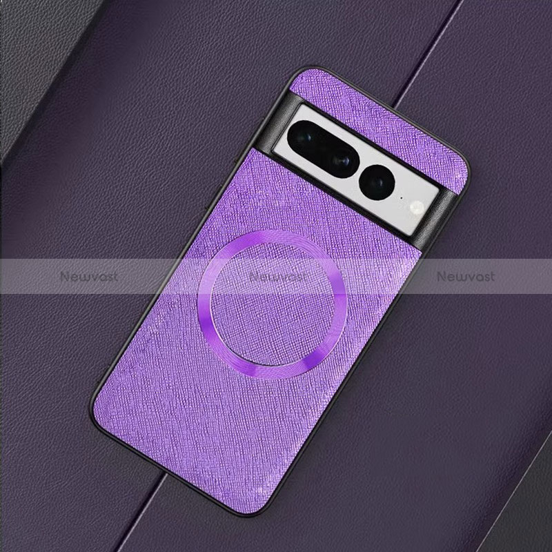 Soft Silicone Gel Leather Snap On Case Cover with Magnetic TB1 for Google Pixel 7 Pro 5G Purple