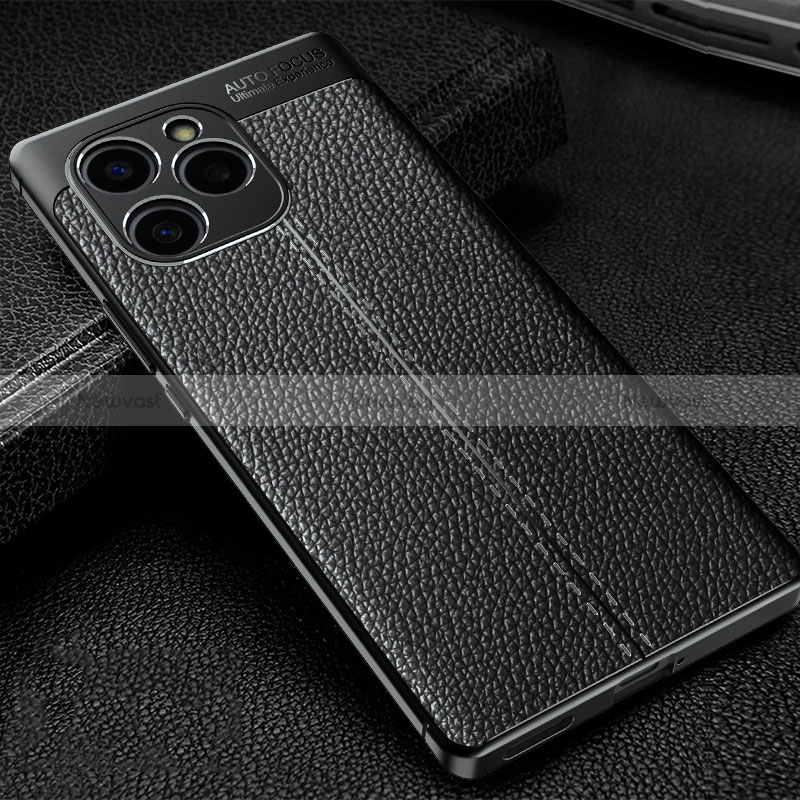 Soft Silicone Gel Leather Snap On Case Cover WL1 for Huawei Honor 60 SE 5G Black