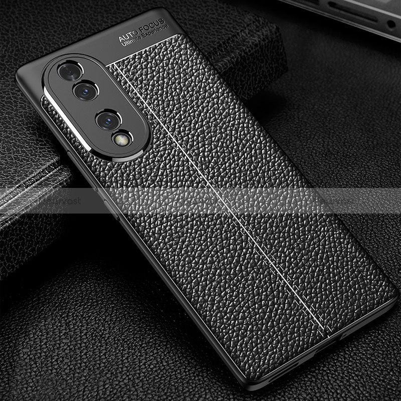 Soft Silicone Gel Leather Snap On Case Cover WL1 for Huawei Honor 70 5G Black