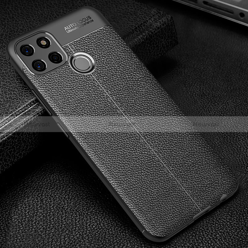 Soft Silicone Gel Leather Snap On Case Cover WL1 for Realme C12 Black