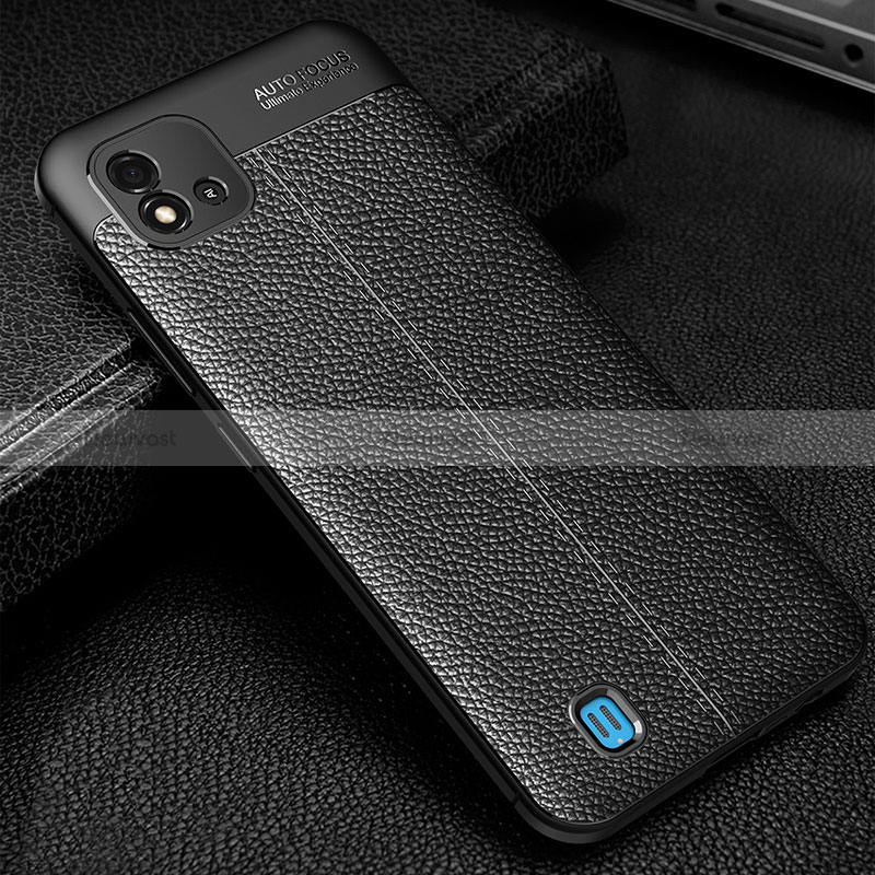 Soft Silicone Gel Leather Snap On Case Cover WL1 for Realme C20 Black