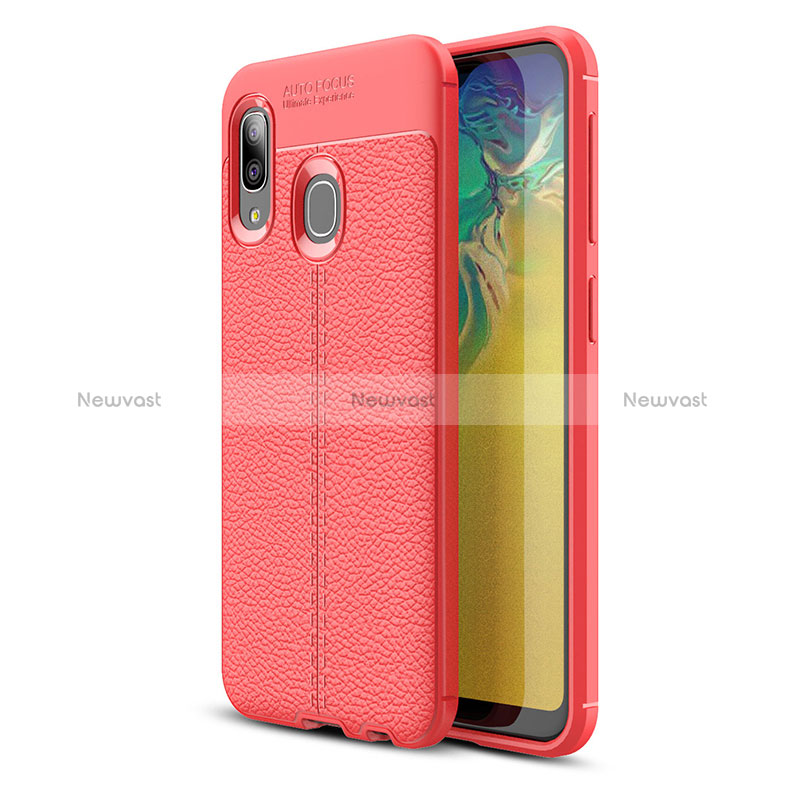 Soft Silicone Gel Leather Snap On Case Cover WL1 for Samsung Galaxy A20e Red