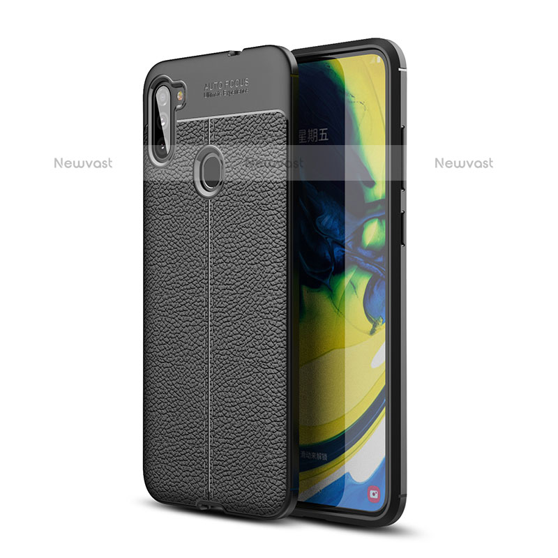 Soft Silicone Gel Leather Snap On Case Cover WL1 for Samsung Galaxy M11 Black