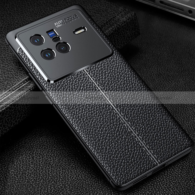 Soft Silicone Gel Leather Snap On Case Cover WL1 for Vivo X80 5G Black