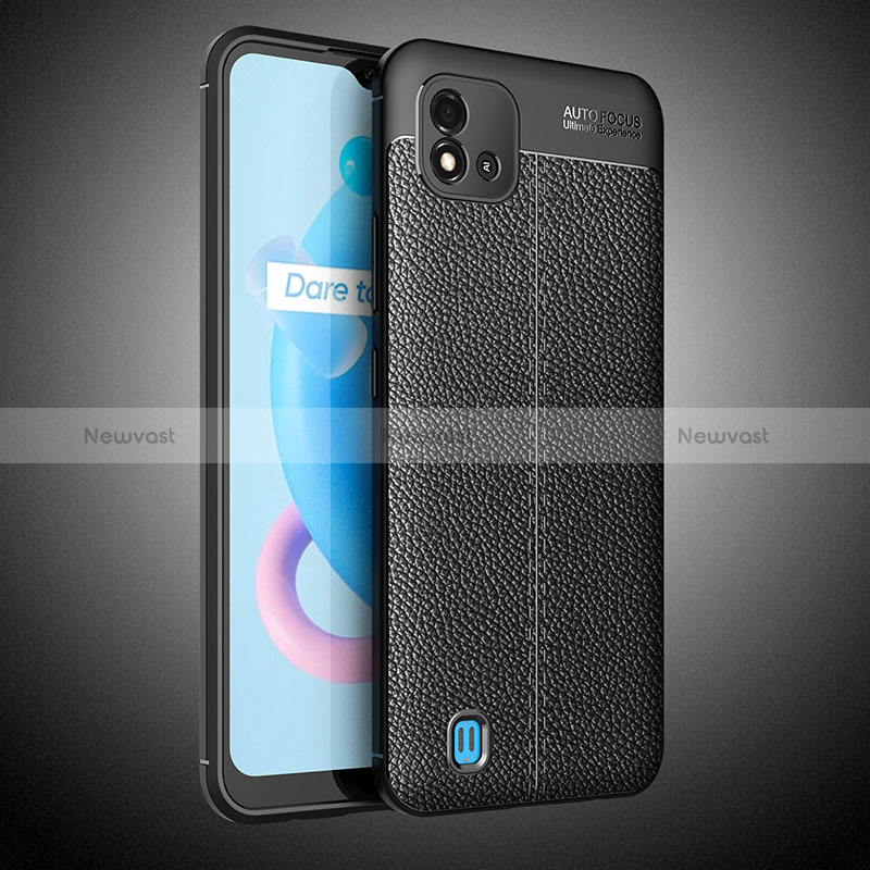 Soft Silicone Gel Leather Snap On Case Cover WL2 for Realme C20 Black