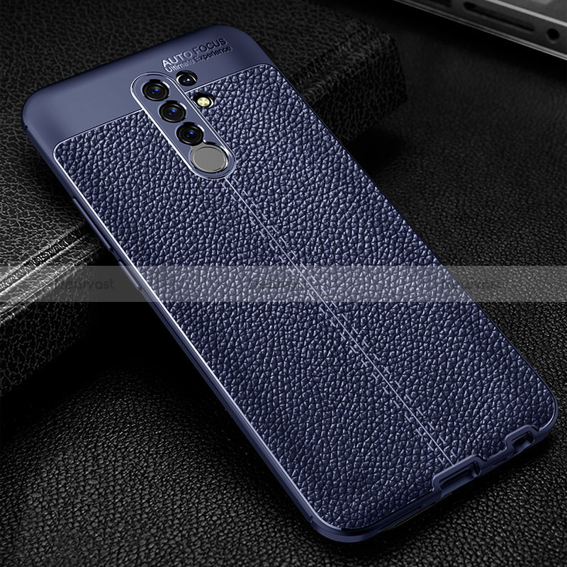 Soft Silicone Gel Leather Snap On Case Cover WL2 for Xiaomi Redmi 9 Blue