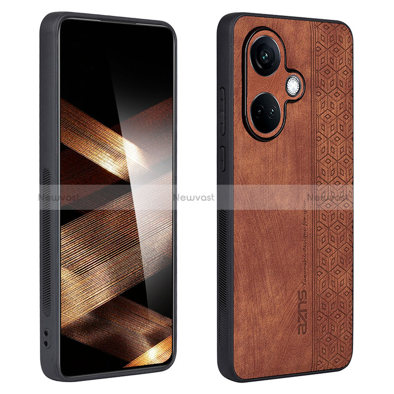 Soft Silicone Gel Leather Snap On Case Cover YZ1 for OnePlus Nord CE 3 5G Brown