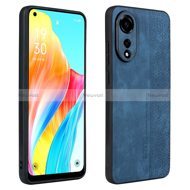 Soft Silicone Gel Leather Snap On Case Cover YZ1 for Oppo A78 4G Blue