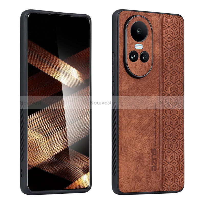 Soft Silicone Gel Leather Snap On Case Cover YZ1 for Oppo Reno10 5G Brown