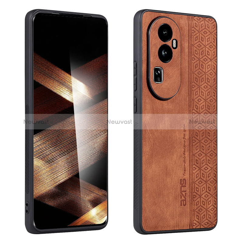 Soft Silicone Gel Leather Snap On Case Cover YZ1 for Oppo Reno10 Pro+ Plus 5G Brown