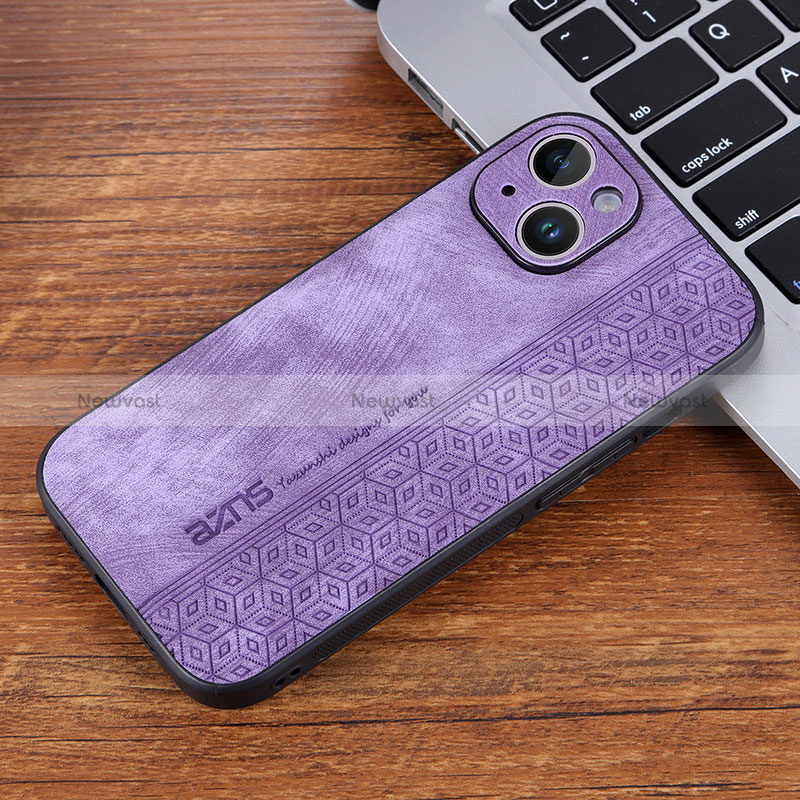 Soft Silicone Gel Leather Snap On Case Cover YZ2 for Apple iPhone 15 Pro Max Clove Purple