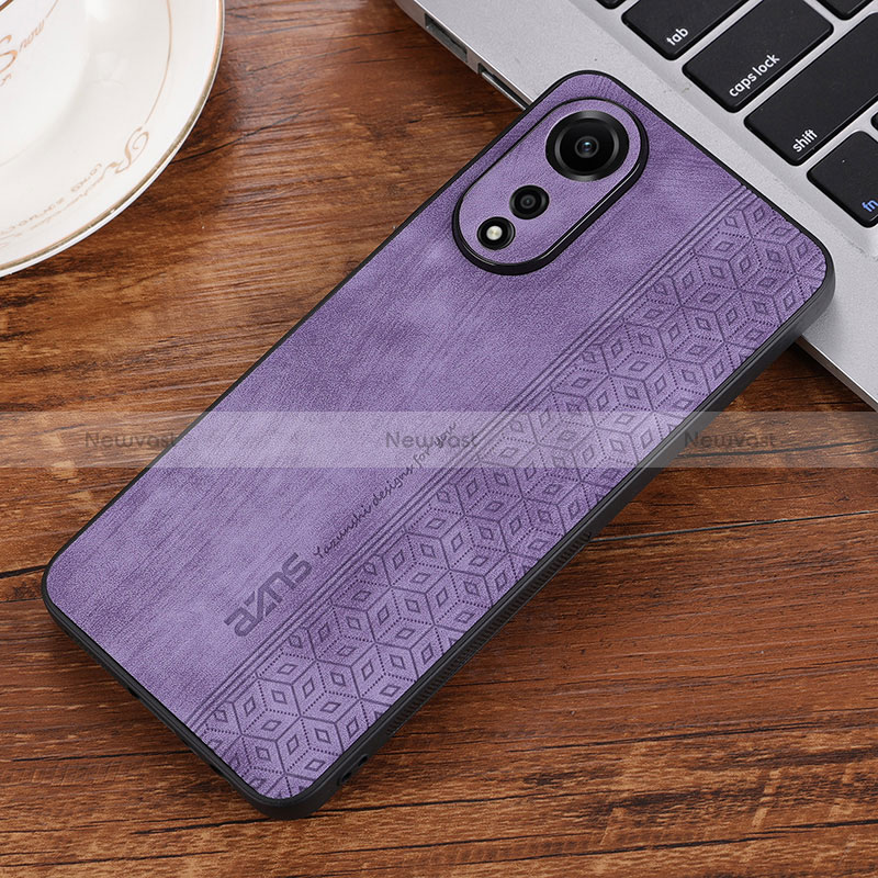 Soft Silicone Gel Leather Snap On Case Cover YZ2 for Oppo A78 4G Clove Purple