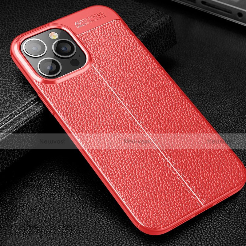 Soft Silicone Gel Leather Snap On Case Cover Z01 for Apple iPhone 13 Pro Red