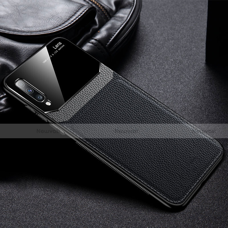 Soft Silicone Gel Leather Snap On Case Cover Z01 for Samsung Galaxy A70 Black