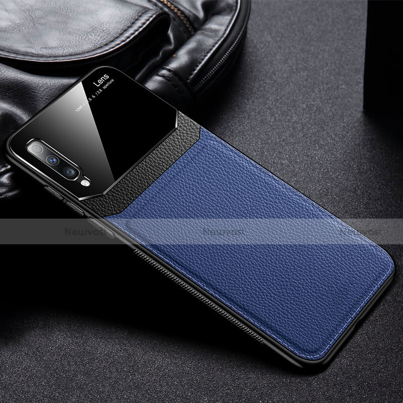 Soft Silicone Gel Leather Snap On Case Cover Z01 for Samsung Galaxy A70 Blue