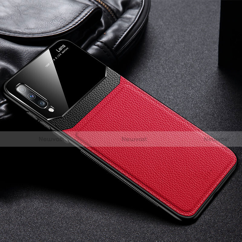 Soft Silicone Gel Leather Snap On Case Cover Z01 for Samsung Galaxy A70 Red