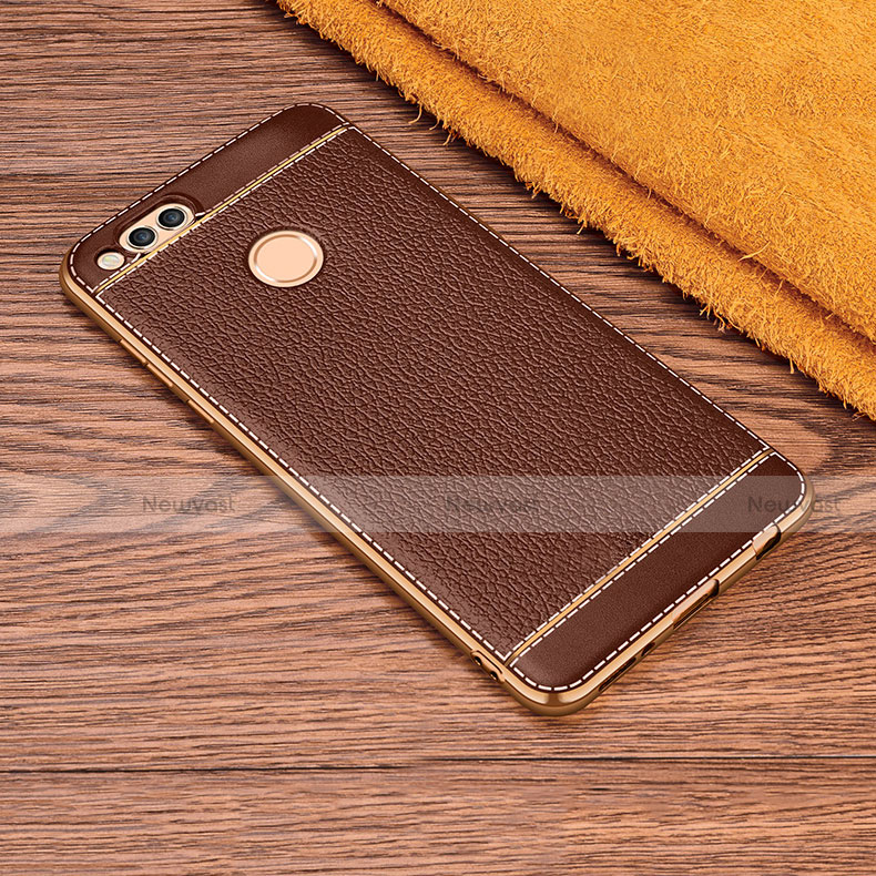 Soft Silicone Gel Leather Snap On Case for Huawei Honor 7X Brown