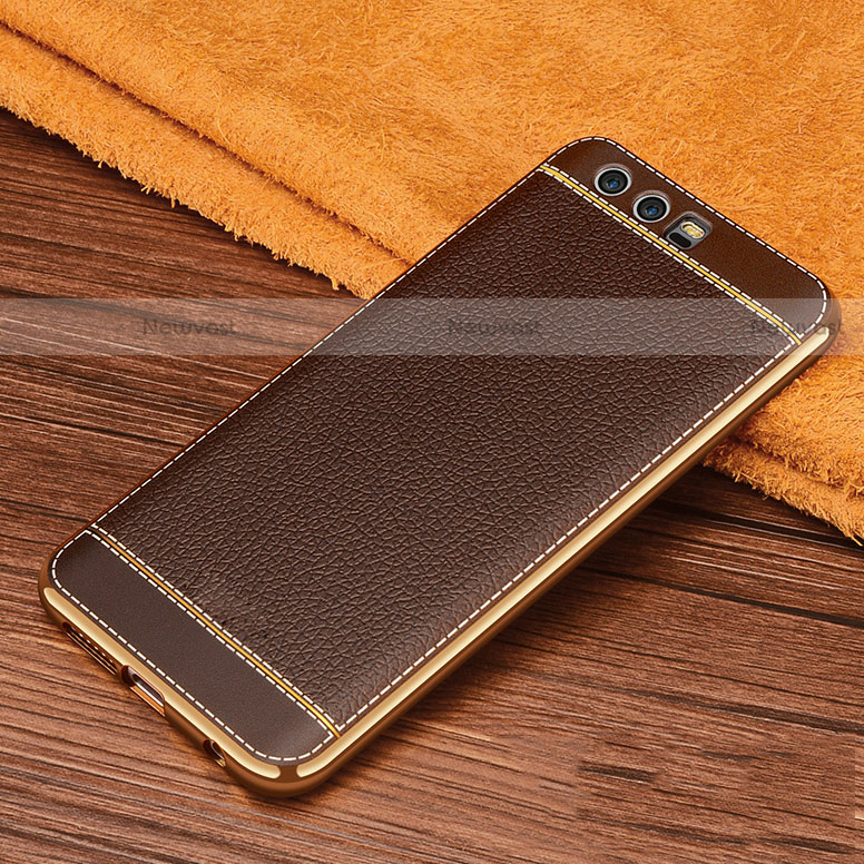 Soft Silicone Gel Leather Snap On Case for Huawei Honor 9 Brown